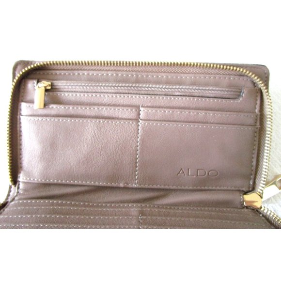 ALDO Women's Wallet Grey/Beige PU Leather with Gold Hardware - Zip Around Wallet - Picture 9 of 14